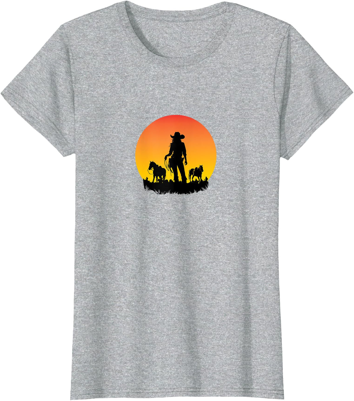 Horses Cowgirl T-Shirt - Heather Grey