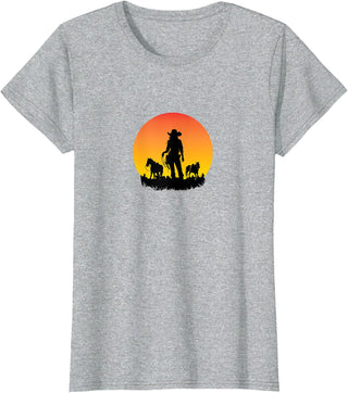 Horses Cowgirl T-Shirt - Heather Grey