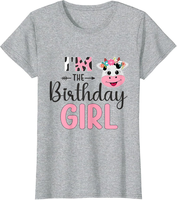 I'm the Birthday Girl Farm Cow 1 St Birthday Girl T-Shirt - Heather Grey