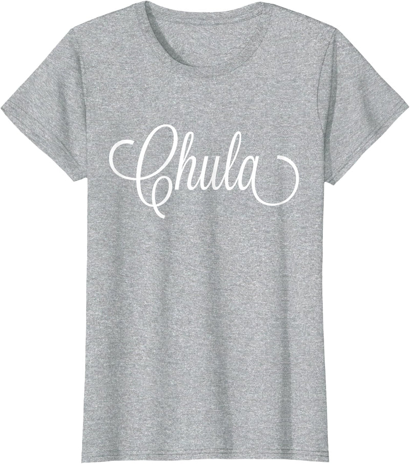 The Spanish Cow Women's Chula Spanish Cute Black X-Small Modern Letter Print T-Shirt - Heather Grey
