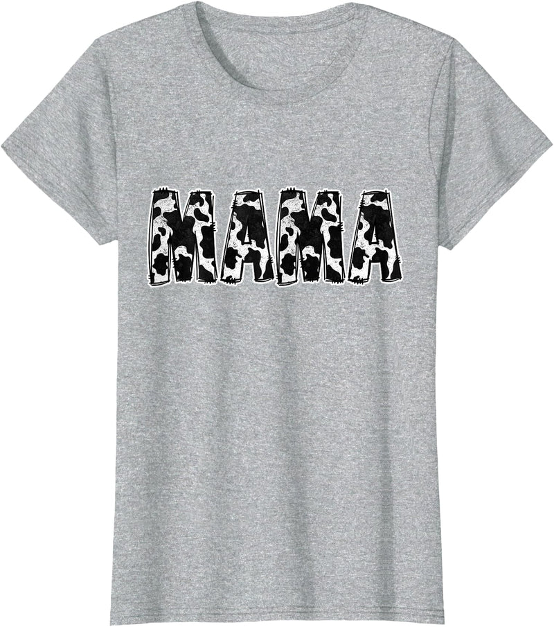 Cow Print Designs for the whole Family Mama Cow Pattern Cow Print T-Shirt - Heather Grey