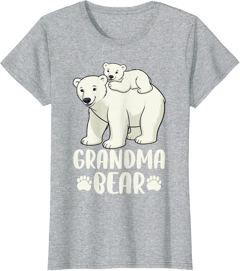 Polar Bear Family Art Creations Grandma Bear and Cub T-Shirt - Heather Grey