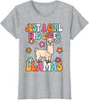 BALARI Just A Girl Who Loves Llamas Cute Groovy Alpaca Llama Kids T-Shirt - Heather Grey