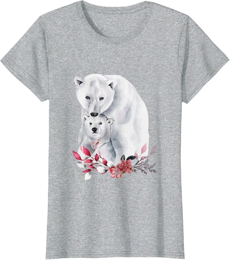 Mama Polar Bear and Baby Cub for Girls and Women T-Shirt - Heather Grey