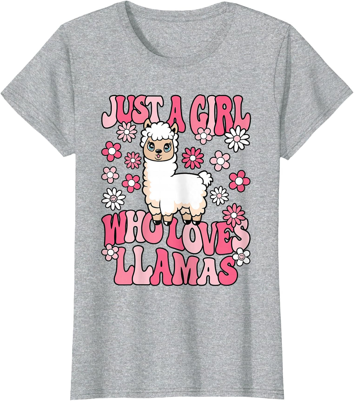 KATYLIN Just A Girl Who Loves Llamas Llama Lover Girls Kids T-Shirt - Heather Grey