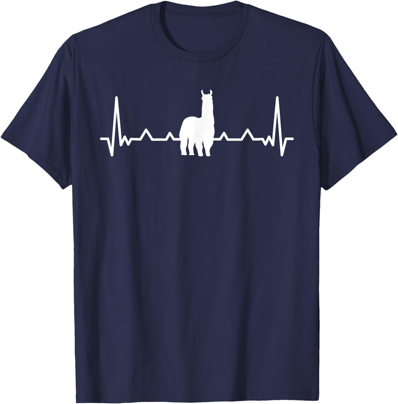 LLama Gifts & Accessories Llama Heartbeat Alpaca Llama Lover T-Shirt - Navy Blue