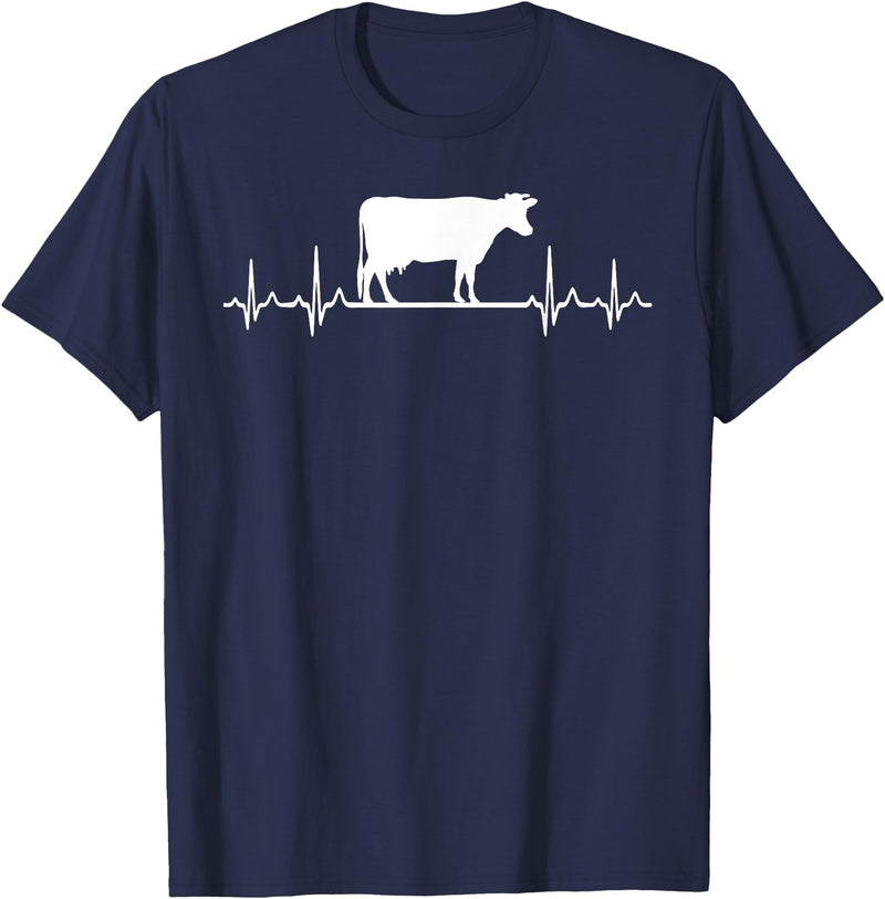 Farm and Holstein Cow for Men and Cattle Clothing Heartbeat Pulse ECG - Holstein Rancher For Cattle Farmer T-Shirt - Navy