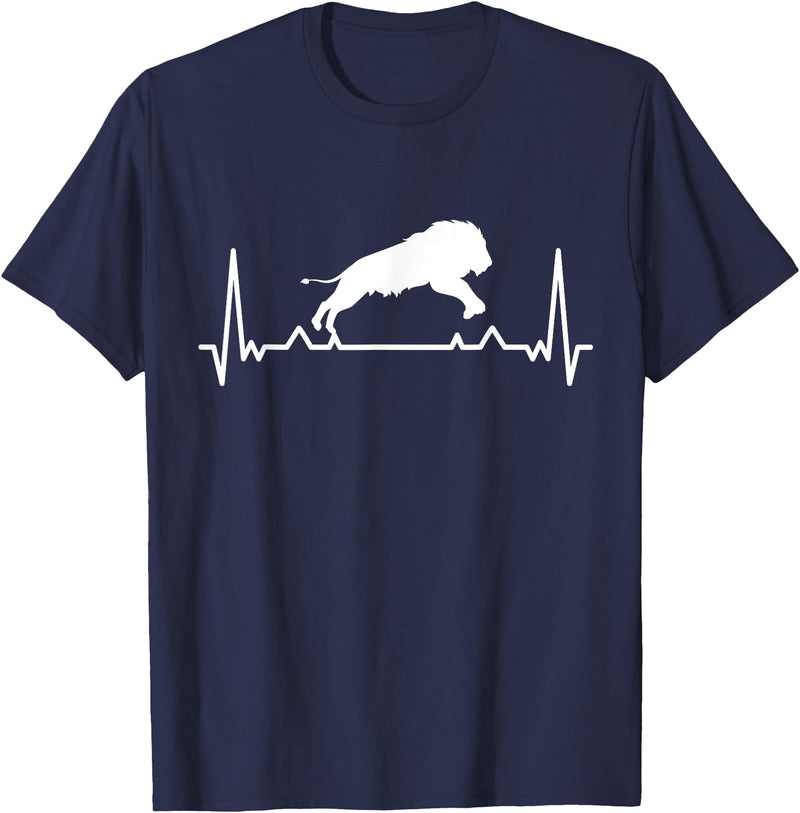 Africa Animal Safari Lion Gift Africa Lion Safari Animal Heartbeat Gift Lion T-Shirt - Navy Blue