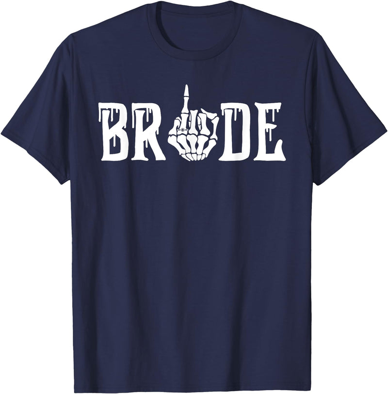 Skull Skeleton Halloween Wedding Bachelorette Bride Skeleton Ring Finger Halloween Wedding Bachelorette T-Shirt - Navy Blue