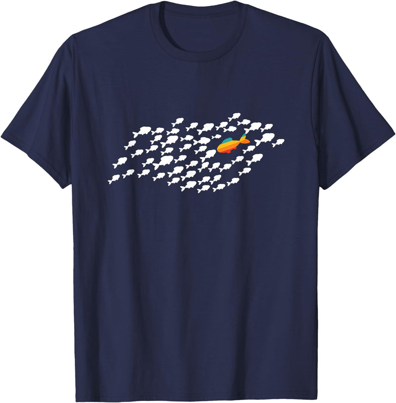 Fish Swimming Against The Current Be Yourself Gift Unisex-Adults, Kids Black Modern Casual T-Shirt - Navy Blue