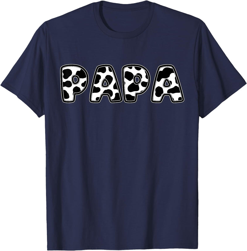 Cow Print Matching Family Apparel Papa Cow Print Family Matching Father's Day T-Shirt - Navy Blue