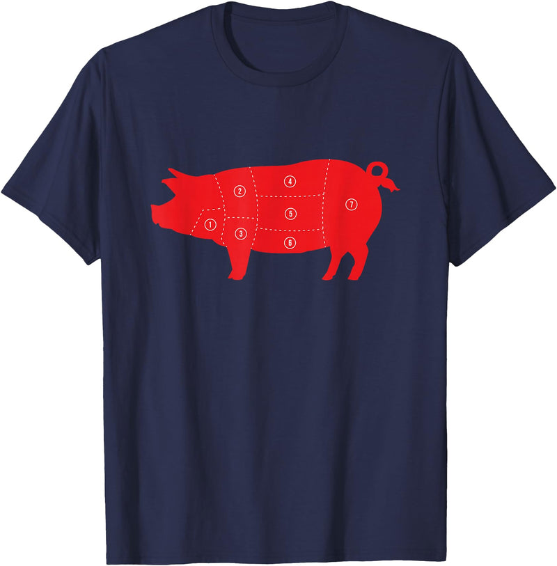 Carnivore Grilling Gifts For Butchers Pig Cuts Pork Chops Bacon Butt Butcher Costume Pigs Diagram T-Shirt - Navy Blue