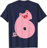 Pig Outfit For 6 Year Old Boys Kids Girls Fun 6th Birthday Pig Themed 6 Year Old Boys Kids Pig Lovers T-Shirt - Navy Blue