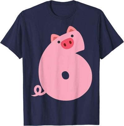 Fun 6th Birthday Pig Themed 6 Year Old Boys Kids Pig Lovers T-Shirt