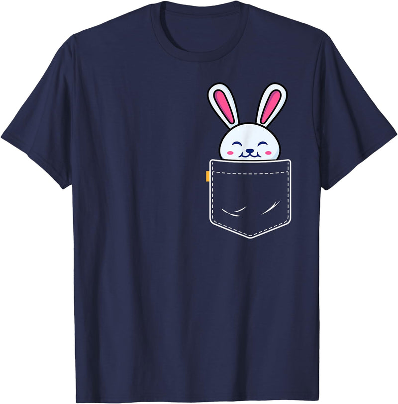 Bunny in Pocket Rabbit Lover Gifts for Women Men Kids T-Shirt in Navy Blue