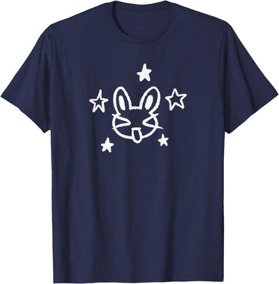 Chalk Line Art Bunny Face with Stars T-Shirt