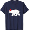 Polar Bear Xmas Pajama Polar Bear With Santa Hat Xmas Winter Christmas Pajama T-Shirt - Navy Blue