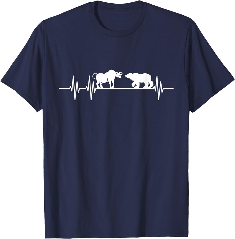 Day Trading Gifts Stocks Stock Trader Bull Bear Heartbeat Trading T-Shirt - Navy Blue