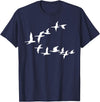 Marron Bear Birds In Flight, V Pattern Flock Of Geese T-Shirt - Navy Blue