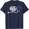 Cute Cow Print Design Stethoscope Gifts Him Her Cow Print Pattern Nurse Doctor Cardiology Stethoscope Heart T-Shirt - Navy