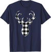 Buffalo Plaid Deer Clothing Co. by AAM Black & White Classic Christmas Buffalo Plaid Deer Head T-Shirt - Navy Blue