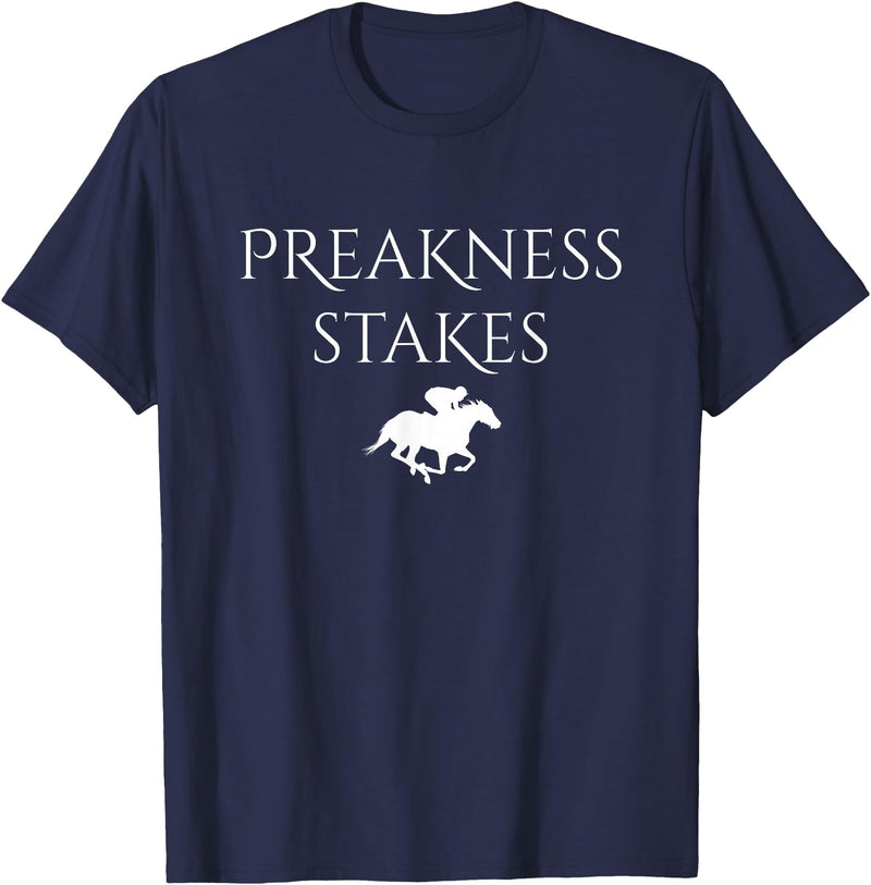 Horse Racing Derby Designs Preakness Horse Racing Shirts for Men, Stakes Apparel Tee T-Shirt - Navy Blue