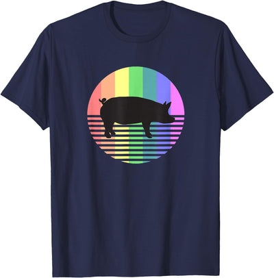 Retro Pig Gay Pride Vintage 80s Rainbow Pig Farm Animal Gift T-Shirt