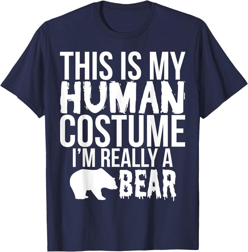 Halloween Funny - This Is My Human Costume Bear T-Shirt - Navy Blue