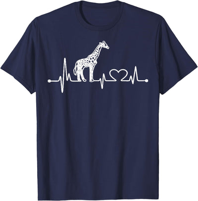 Giraffe Heartbeat Love Line Cute Graphic wildlife Silhouette T-Shirt