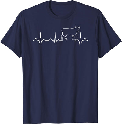 Cow Heartbeat Farmer Rancher Ekg Pulse Heartbeat Cow Lover T-Shirt