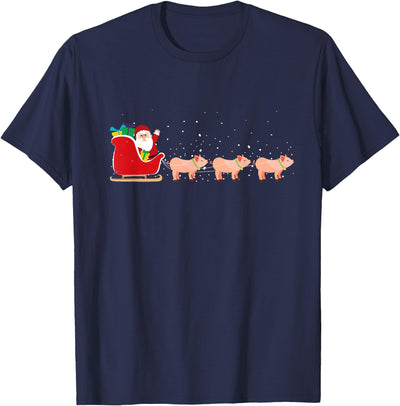 Pig Santa Christmas Sleigh - Funny Pig Xmas T-Shirt