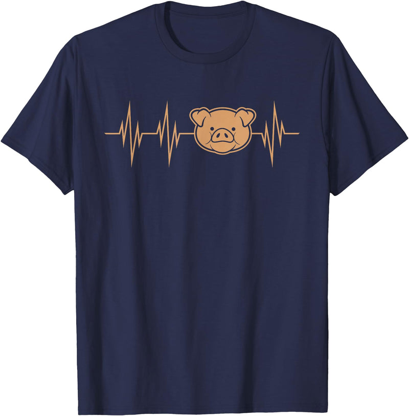 Cute Pulse Line Animal Lover Outfit Men Women Kids I Love My Pig Heart Valve Heartbeat Funny Barn Farmer Gift T-Shirt - Navy Blue