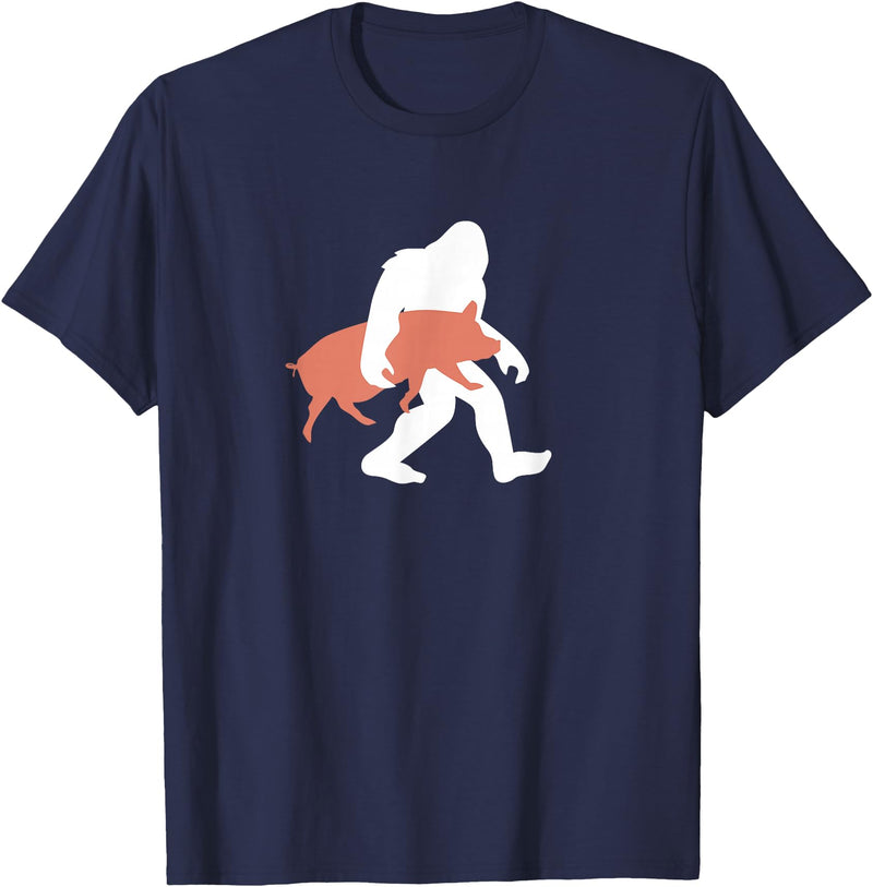 Triple G Mavs Bigfoot Carrying Pig Shirt, Funny Cute Sasquatch Gift T-Shirt - Navy Blue