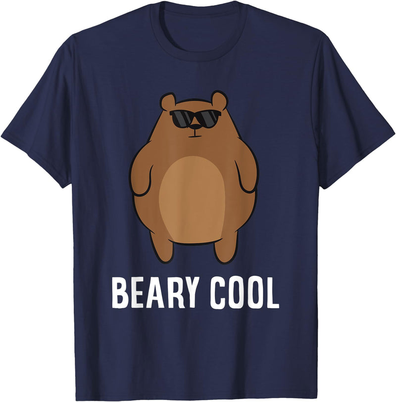 Funny Bear Animal Tees Beary Cool Animal Cute Bear T-Shirt - Navy Blue