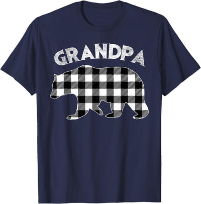 Spmu Black and White Buffalo Plaid Grandpa Bear Christmas T-Shirt
