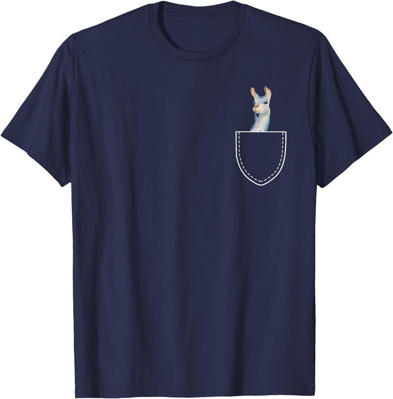 Funny Llama Gifts Llama In A Pocket - Alpaca T-Shirt - Navy Blue