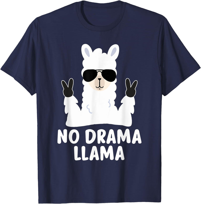 No Drama No Pob-Llama Alpaca Gifts No Drama Llama Alpaca with Sunglasses Llama Alpaca T-Shirt - Navy Blue