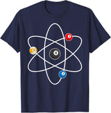 Cool Billiard Design For Men Women Atom Cue Ball Sport Game T-Shirt - Navy Blue