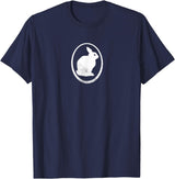 White Silhouette of a Bunny, Stylized for Rabbit Lovers T-Shirt in Navy Blue