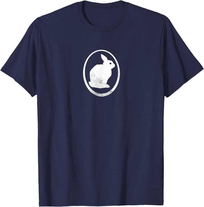 White Silhouette of a Bunny, Stylized for Rabbit Lovers T-Shirt in Navy Blue