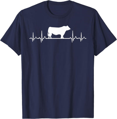 Black Angus Rancher Geschenk Bauern Heartbeat Ecg Pulse Cow T-Shirt