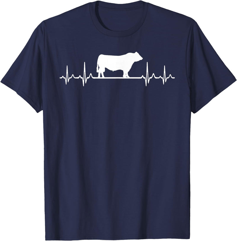 Black Angus Rancher Geschenk Für Bauern Heartbeat ECG Pulse Cow Black Angus Rancher T-Shirt - Navy Blue