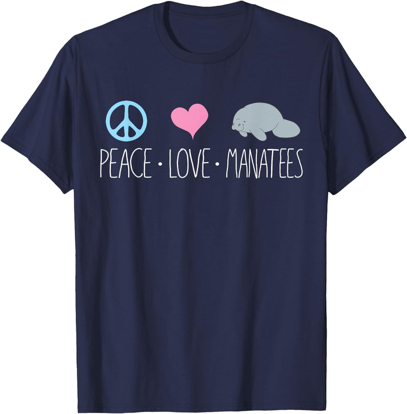 Sea Cows Tees Cute Manatee TShirt, Peace Love Manatees Chubby Sea Cow T-Shirt - Navy Blue