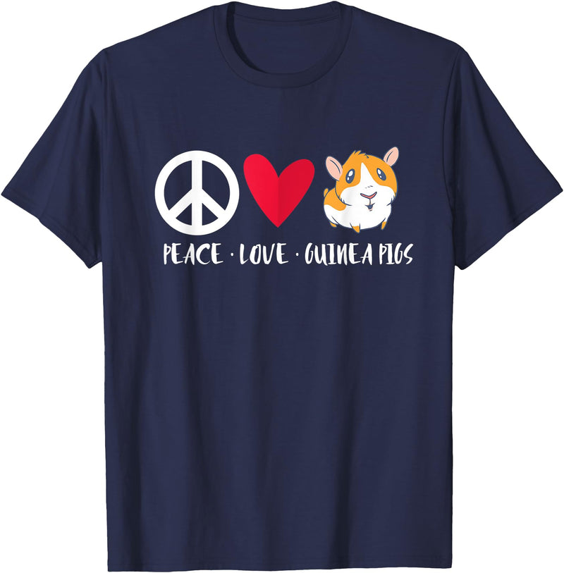 Pet Guinea Pig Owner Apparel Co. Peace Love Guinea Pigs Cute Furry Potato Pet Guinea Pig T-Shirt - Navy Blue