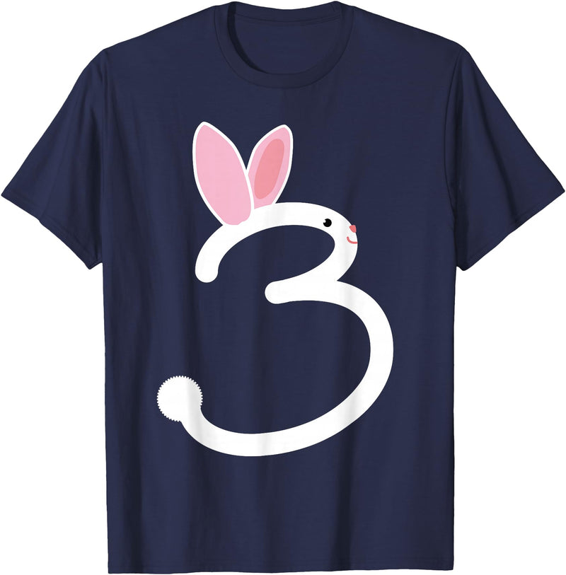 ThreeYear Old Gift Bunny Rabbit Numeral 3 for Girls and Boys T-Shirt in Navy Blue