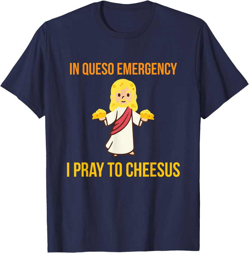 Green Cow Land In Queso Emergency I Pray To Cheesus T-Shirt - Navy Blue