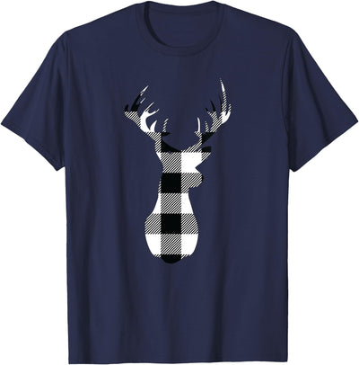 Christmas Buffalo Plaid Deer Colthing White Black Head T-Shirt