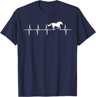 Heartbeat Horse Lover Gifts Women Men Girls Gifts Horse Lover Gifts Heart EKG Heartbeat Pulseline Cardiology T-Shirt - Navy Blue