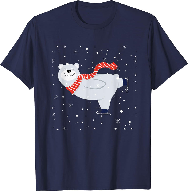 Polar Bear Ice Skating T shirt Funny Christmas Bear Lovers - Navy Blue