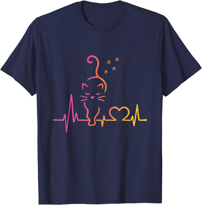 Fluffy cats and kittens Tee Heartbeat Cat Lover Animal Silhouette Cute Cat T-Shirt